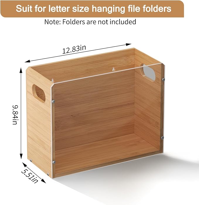 Sbanmao Acrylic Wall File Organizer, Hanging File Folder Organizer with Handle, Bamboo File Box File Crate Storage Box, Portable Filing Organizer for Home Office Classroom (Letter Size, 2 Pack) - Image 2