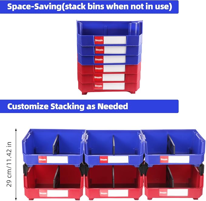 6 Packs Stackable Storage Bins, 11" x 11" x 5" Parts Bin, | Plastic Parts Organizr Bins for Garage, Pantry, Warehouse, Workbench, Hardware & Office - Image 4