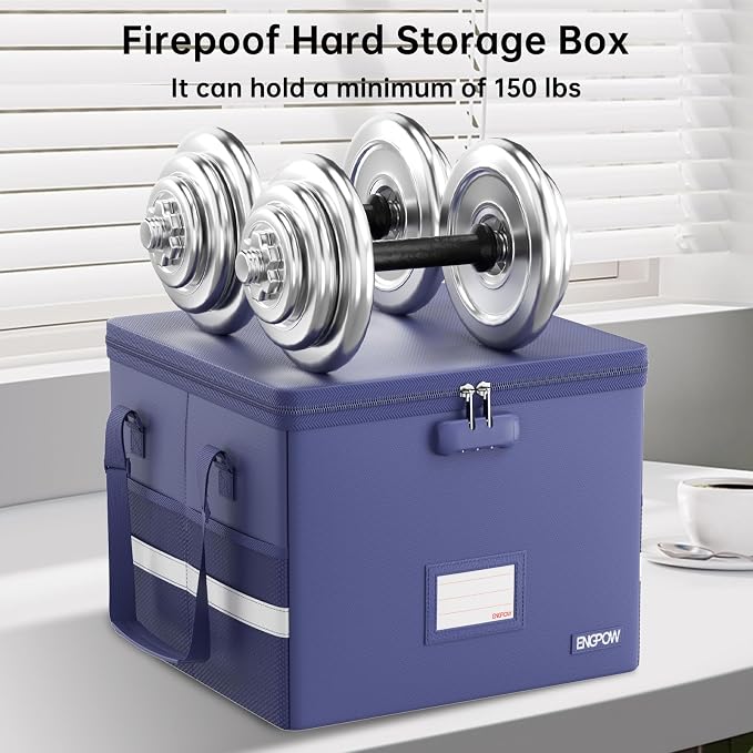 ENGPOW 5200°F File Box Fireproof Document Box with Lock,Heat Insulated Collapsible File Storage Organizer Box with Handle,Portable Home Office File Cabinet for Hanging Letter/Legal Size Folder, Blue - Image 6