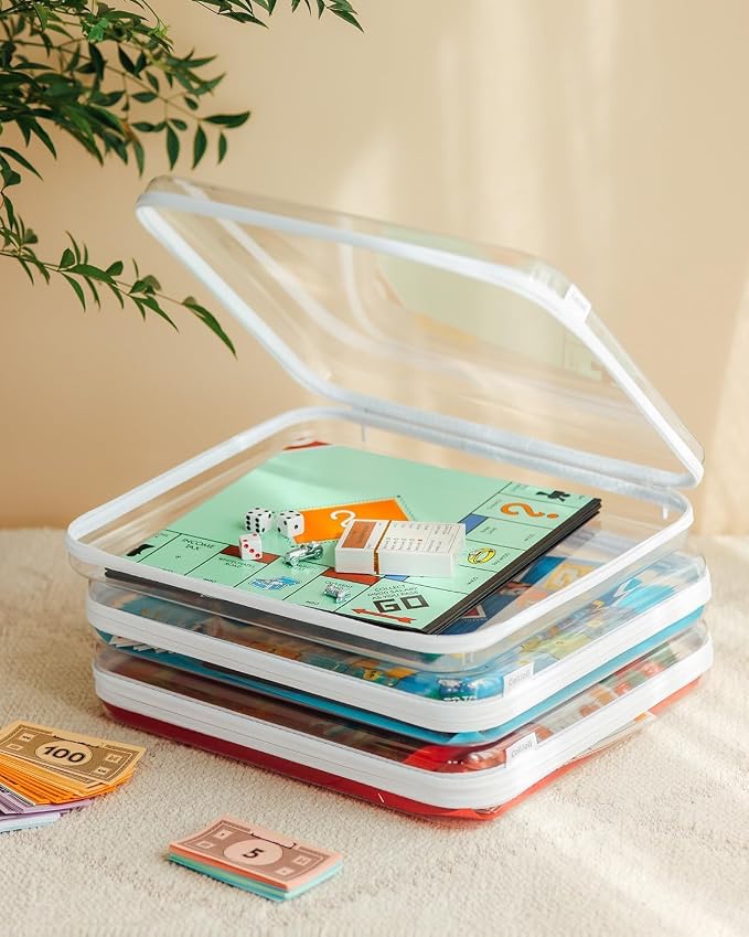 CoiiJoii Board Game Storage,Extra Large Clear Hard Shell Case with Zipper, 3 Packs Board Game Organizer and Storage for Games Puzzle Magazine A4 Paper Craft Hobby Art Supplies - Image 6