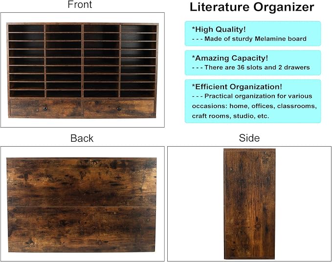 Mail Sorter Organizer, Wood Literature Organizer, Student Mailbox for Classroom, Desktop Bill Paper Organizer for Office Home School, 38 Compartments, Antique Brown - Image 3