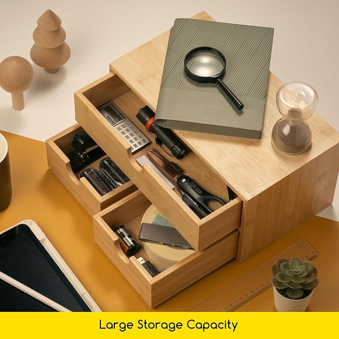 MEEDEN Bamboo Desk Organizer with Drawers: Desktop Storage Drawer Container - Tabletop Storage Organization Box for Office Home Toiletries Supplies - Image 7