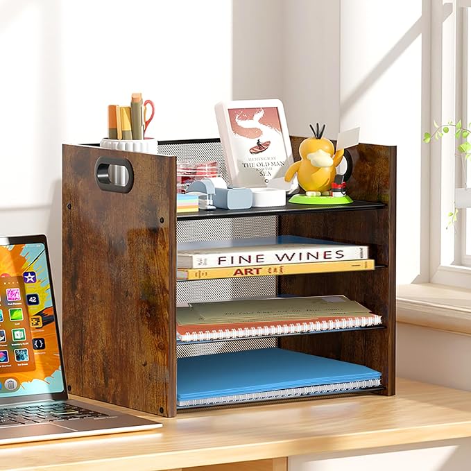 Desk Organizer, 4 Tier Desktop File Organizer and Paper Tray Organizer, Office Desk Accessories for Mail, Documents, Papers, Notebooks and Home Office Storage - Image 6