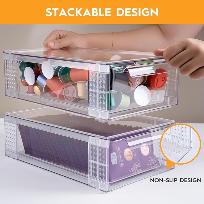 6 Pack Clear Stackable Storage Drawers, 3.95" H Easily Assemble Acrylic Organizer Bins - Multi-Use for Make up, Closet, Pantry, Bathroom, Medicine, Kitchen Cabinet & Undersink Organization - Image 4