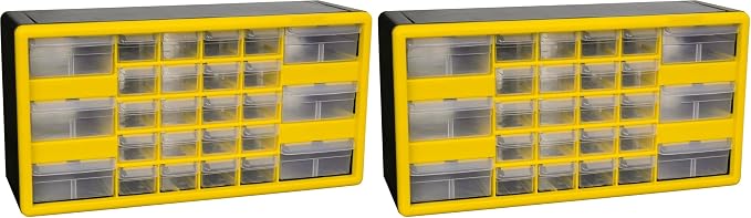 Akro-Mils 26-Drawer Plastic Drawer Storage Cabinet for Garage Organization, Bead Organizer, Building Bricks Storage, Teacher Toolbox, Makeup Organizer, 20-Inch W x 6-Inch D x 10-Inch H, 10126 Yellow by Akro-Mils