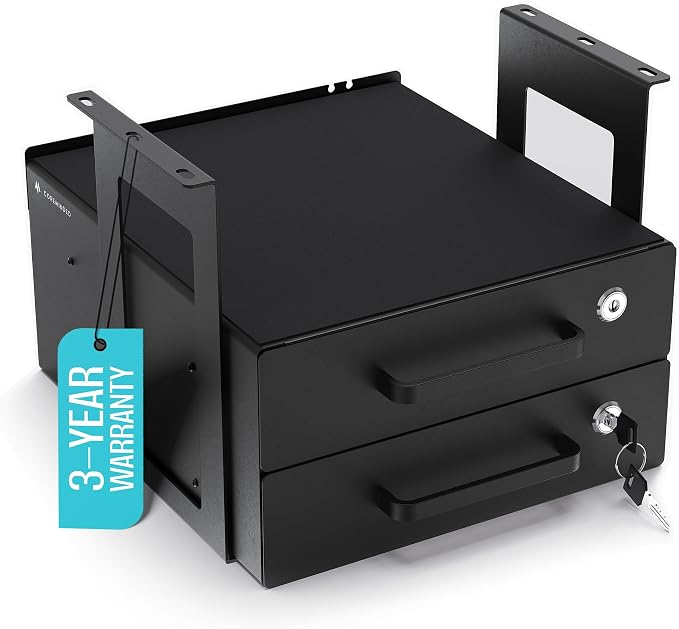 Under Desk Drawer Slide-Out – Lockable Metal Storage Drawers with Cable Management for Office & Home (Double, Bracketed) by COREMINDED