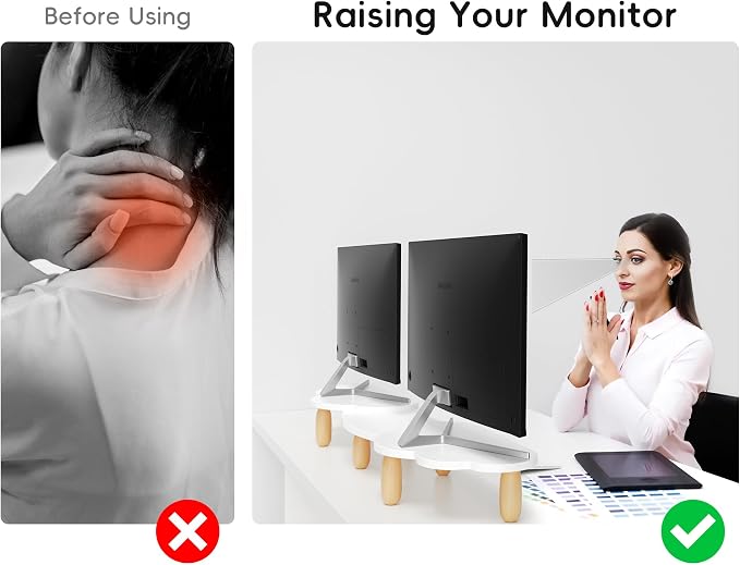 AFOOYO Dual Monitor Stand Riser,Rainbow Cloud Desktop Computer Stand for 2 Monitors,Adjustable Length and Angle Multifunctional Desktop Organizer Stand for Laptop, PC, Computer, Printer,White - Image 4