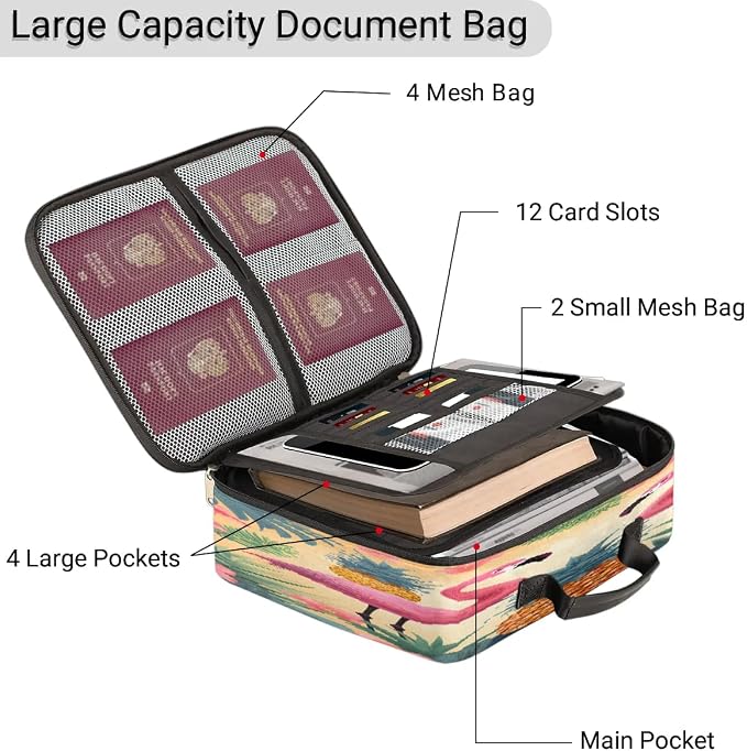 File Organizer Tropical Leaves Flamingo Pineapple Document Organizer with Handle Portable File Organizer Bag Home Travel Storage Bags for Files Laptop Certificates - Image 4