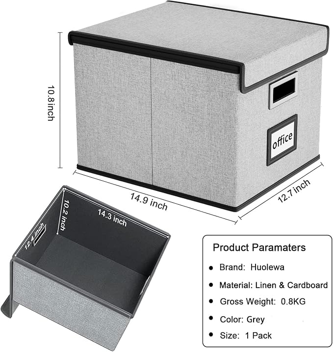 File Organizer Box with Lids, Collapsible File Folder Organizer | File Box with Plastic Slides for Office Document Storage, Filing Bin for Letter Size Hanging File Folders (1 Pack, Gray) - Image 6