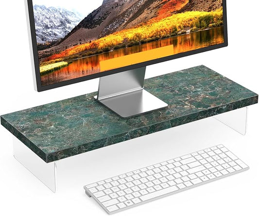 Monitor Stand Riser, 25x10 in Wood & Acrylic Computer Desk Organizer Shelf | Computer Monitor Stand With Wood & Acrylic Design; Works As Laptop Riser, Printer Stand, TV Screen Riser And Desk Organizer. by SSWOOD