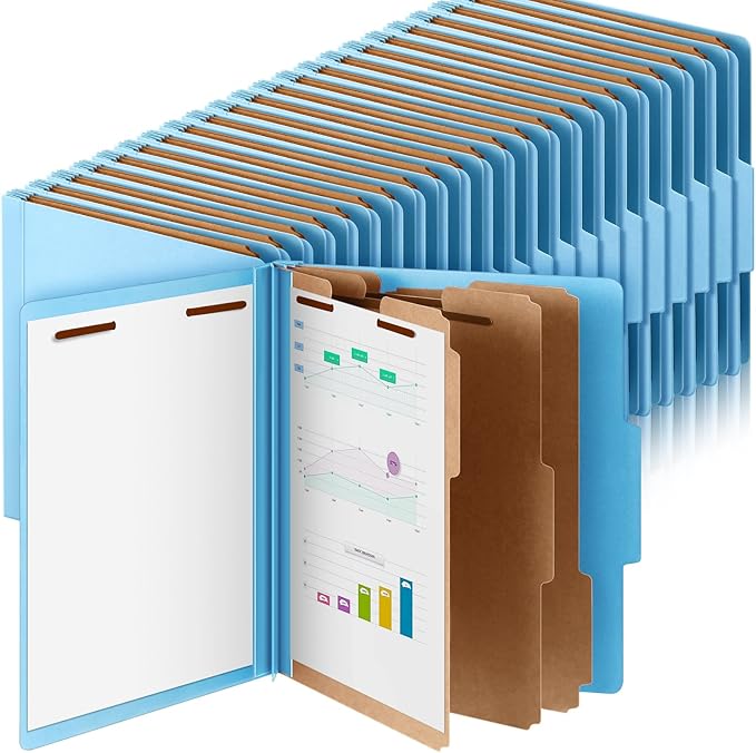 Skyygemm 48 Pcs Classification Folder Letter Size, 3 Divider File,Blue | Back to School Supplies, Pressboard File with Fastener, Expanding Organizer Bulk for School Teacher, Office Employee, Staff by Skyygemm