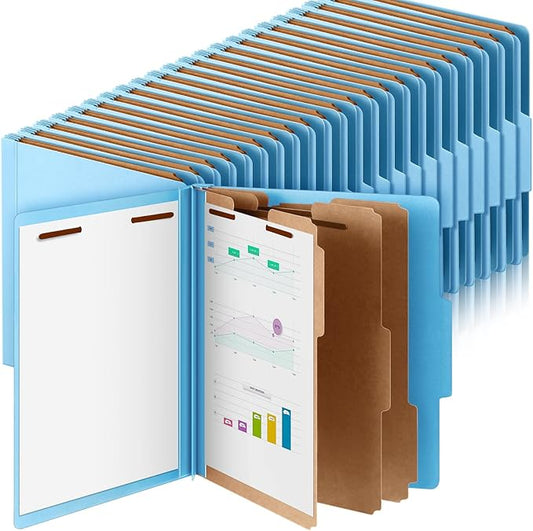 Skyygemm 48 Pcs Classification Folder Letter Size, 3 Divider File,Blue | Back to School Supplies, Pressboard File with Fastener, Expanding Organizer Bulk for School Teacher, Office Employee, Staff by Skyygemm