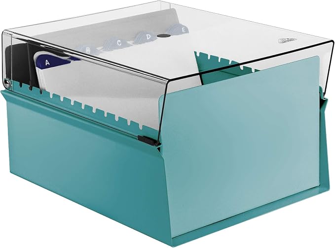 Acrimet 6 x 9 Card File Holder Organizer Box Metal Base Heavy Duty (AZ Index Cards and Divider Included) (Green Color with Crystal Plastic Lid Cover) - Image 2