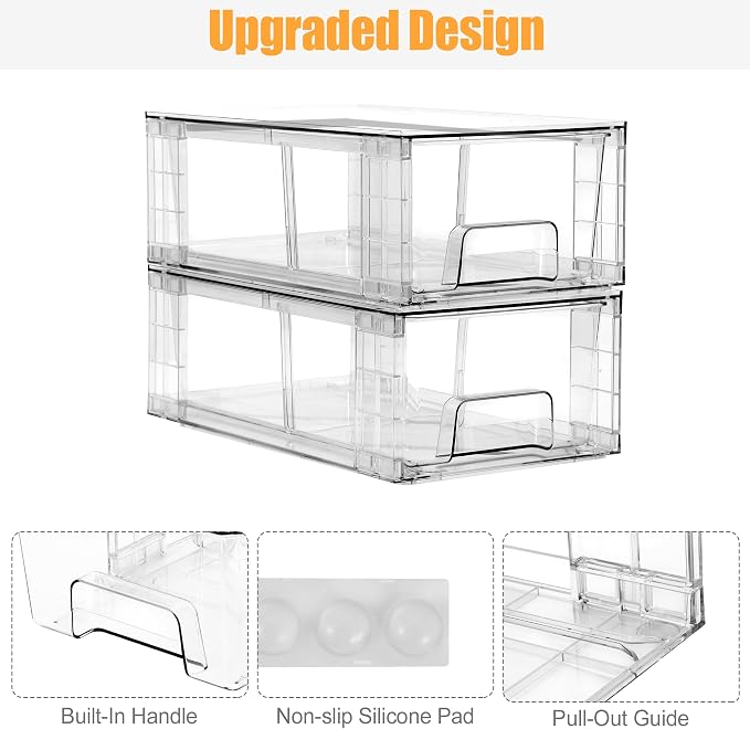 6 Pack Stackable Storage Drawers,Plastic Organizers Bins, Drawers Storage with Handles and Movable Dividers for Organization and Storage in Fridge,Bathroom, Pantry, Kitchen Cabinets, Under Sink - Image 9