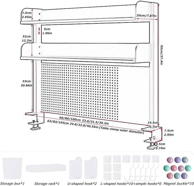 Clamp On Desk Organizer Shelf, White Desk Extender Pegboard Workstation,Computer Desk Accessories for Office, Privacy Panel for Gaming Desk,23.6/31.4/39.3in Desktop Shelving (white, 100cm/39.3in) - Image 3