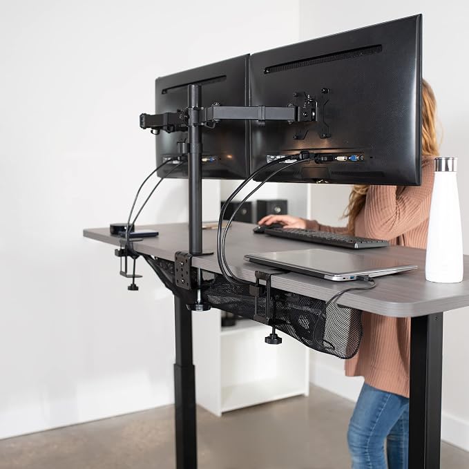 VIVO No Drill Clamp-on 36 inch Mesh Net Under Desk Cable Management Wire Organizer, Adjustable Home Office Standing Desk Cord Storage Sleeve, Black, DESK-AC36MH - Image 8