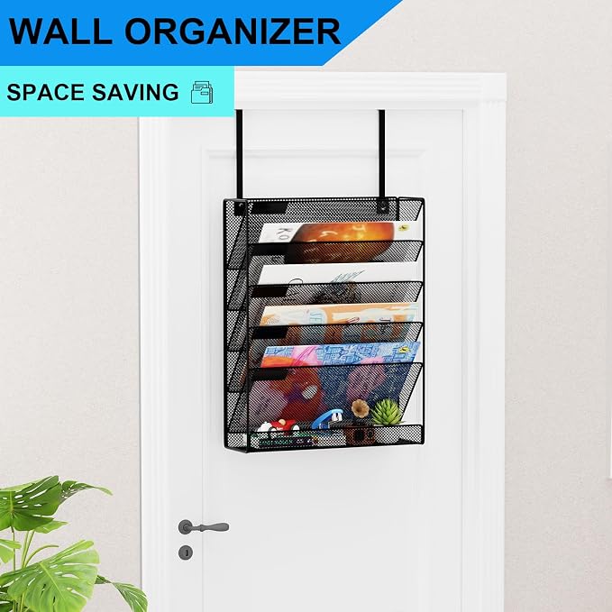 6-Tier Hanging File Organizer Office Cubicle Accessories for Work Organizer Wall Mount File Holder for Mails Folders Papers Magazine Organization, Black - Image 2