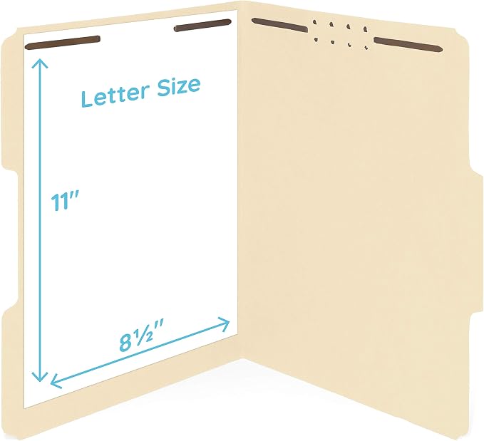 Blue Summit Supplies 50 Manila Fastener File Folders, Letter, 1/3 Cut Tab | Durable 11pt manila paper, reinforced 1/3 cut tabs, 2 prong fasteners, medical, law client and office files - Image 4