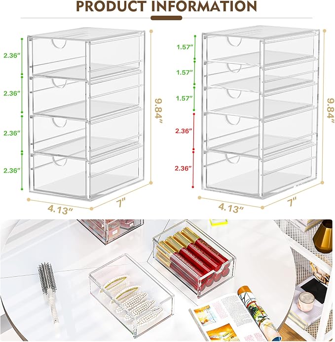 Acrylic Desk Organizers And Accessories With 13 Drawers, Office Desktop Drawers, Plastic Makeup Organizer Containers Bins With Drawers Desk Organization, Bathroom Organizers Storage Case Box Cube - Image 2