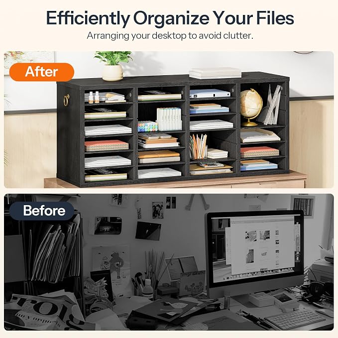 HOOBRO Literature Organizers, 24 Compartments Office Mailbox with Adjustable Shelves, Wood Countertop Literature Sorter for Office, Home, Classroom, Mailrooms Organization Black BK64WF01 - Image 6