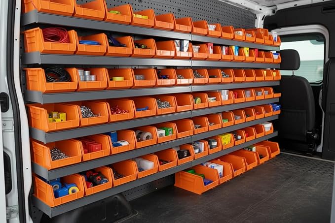 15" x 8" x 7" (6 Pack) Plastic Stackable Storage Bin, Orange - Image 2