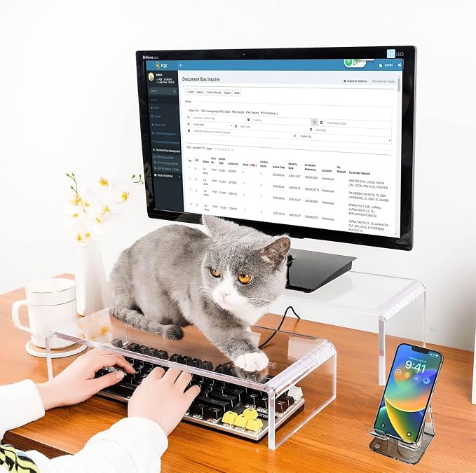 2 Pack Computer Monitor Riser with keyboard cover Anti-Cat, Dual Monitor Stand Riser, Multimedia Desktop Stand for Dual Monitors/Laptop/Flat Screen TV (20"+14") by VAOLLO