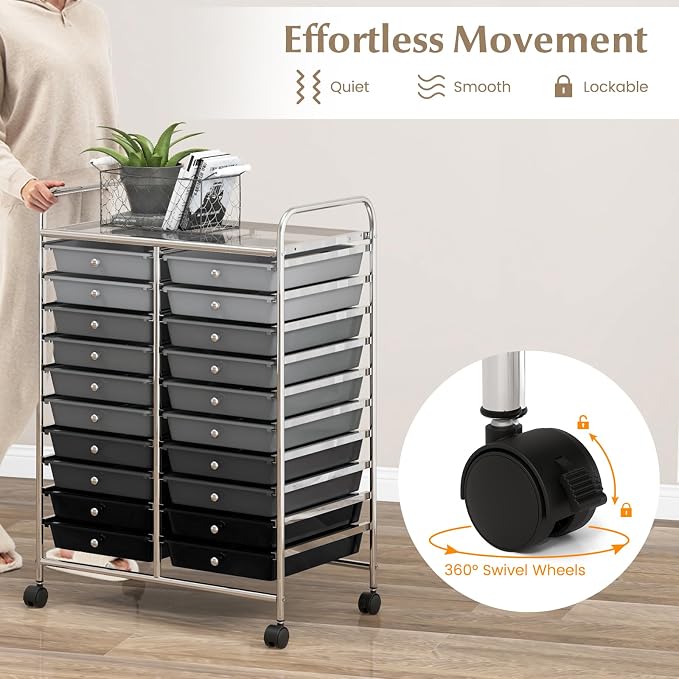 GOFLAME 20-Drawer Rolling Storage Cart, Multifunctional Art Craft Organizer Cart, Mobile Utility Storage Cart with Removable Drawers & Lockable Wheels, Craft Cart for Home Office School, Grey Gradient - Image 5