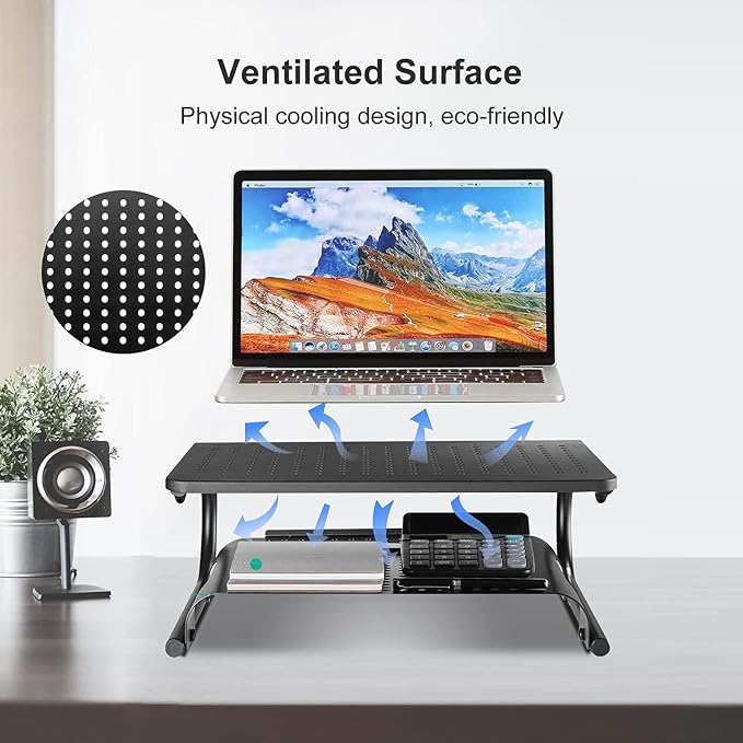 suptek Double-Deck Desk Monitor Stand Riser for Computer,Laptop,Printer, Notebook and All Flat Screen Display with Vented Metal Platform and 4 Inches Height Underneath Storage (MST002) - Image 4