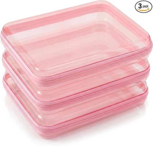 CoiiJoii 3PCS Large Clear Hard Shell Zippered Case, Diaper Bag Organizing Pouches, Waterproof Cosmetic Bag, Storage Organizer Bins. by CoiiJoii