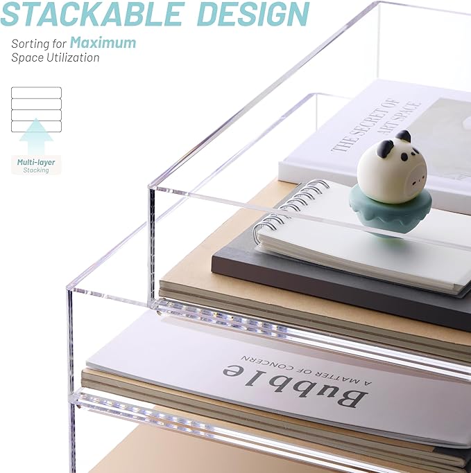 SANRUI Paper Organizer Letter Tray, 4-Pack Acrylic File Organizer, Clear | Stackable Desk Organizers, Paper Trays, Workspace Office Supplies Organizers for Office Classroom Home,12.4 x 8.86 x 10.4 in - Image 3