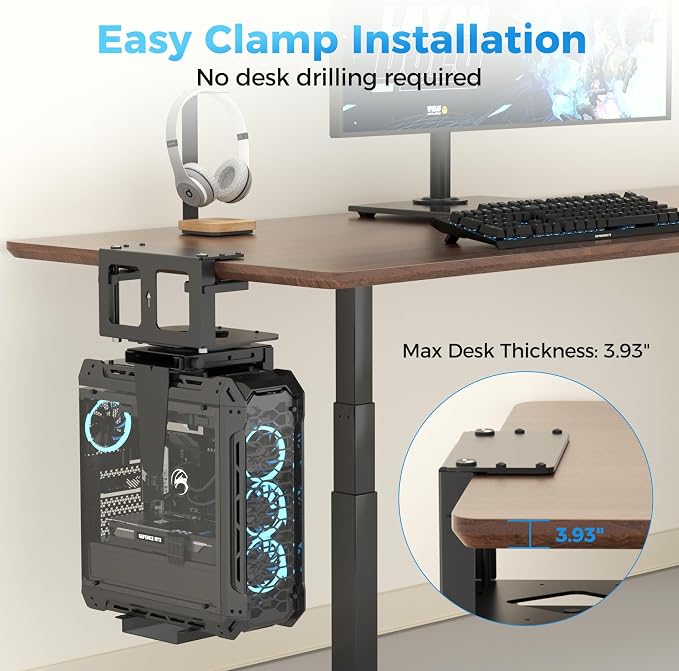 Suptek Clamp-on Desk or Desk Leg PC Mount,Adjustable Height and Width,CPU Under Desk Table Beam PC Mount Bracket Computer Tower Wall and Under Counter Holder - Image 4