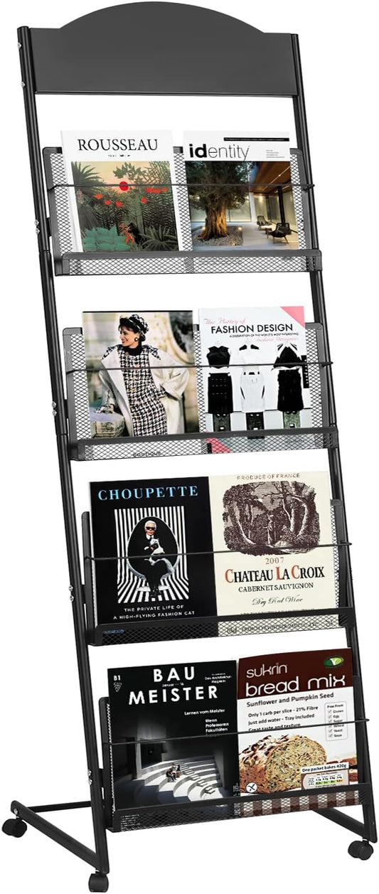 18.9''W Floor-Standing Magazine Display Rack, Rolling Journals, Brochure & Newspaper Stand, Literature Holder for Trade Shows, Exhibitions, & Offices, Black by XIDIHF