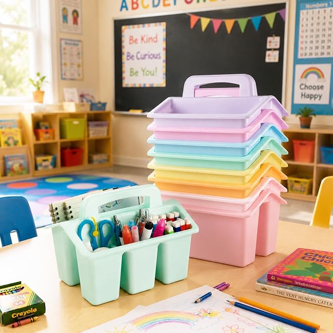 gisgfim 8 Pack Classroom Caddy Storage Basket with Handle 4 Compartment Storage Caddy Plastic Arts Crafts Caddies Protable Classroom Craft Caddies for Kids Schools Art Craft Supplies(Pastel) - Image 4