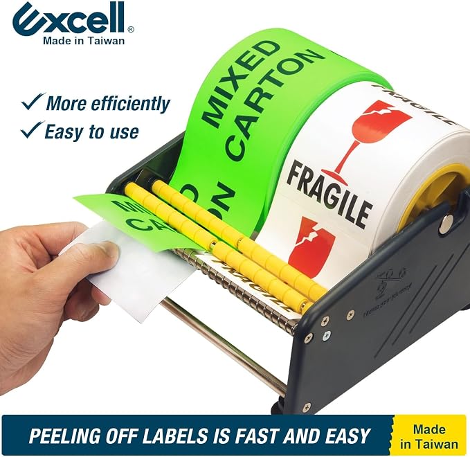 Excell LD-619 Economy Lightweight Label Dispenser (6.5" Wide, 1"/3" Core) | Lightweight plastic dispenser with 4 suction cups. Fits multi-roll labels up to 6.5" (1"/3" core). Pull-and-take easy peel - Image 2