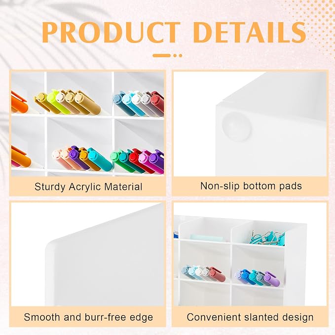 MotiMind Acrylic Pen Organizer Storage for 250 Markers Vertical Marker Organizer Acrylic Pen Display Holder for Office Desk Desktop Stationery Pencil Storage, White, 13 x 4 x 12.4 Inch - Image 3