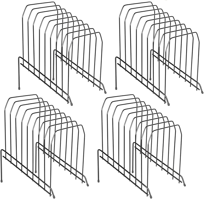 DESIGNA 4 Pack Metal Incline Sorter Vertical File Holder, Storage Organizer Folder Mail Magazine Letter Paper Book Filing Organization Display Rack Dividers,8 Compart,Black by DESIGNA