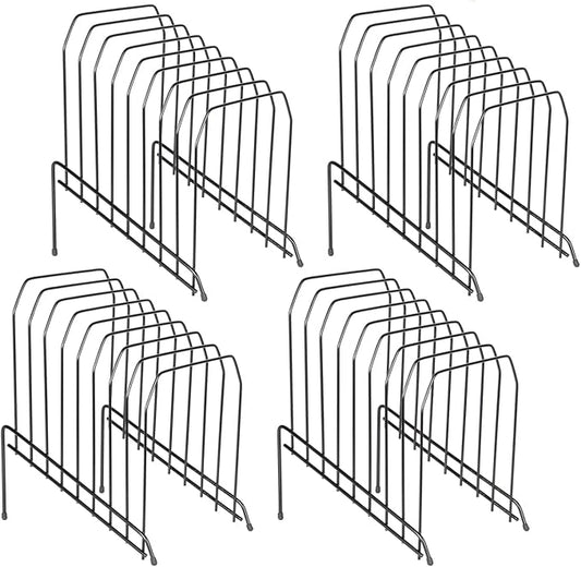 DESIGNA 4 Pack Metal Incline Sorter Vertical File Holder, Storage Organizer Folder Mail Magazine Letter Paper Book Filing Organization Display Rack Dividers,8 Compart,Black by DESIGNA