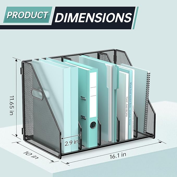 Gawerk 5 Section File Sorter Folder Holder Desk Organizer Office Rack | Desktop File Magazine Folder Holder 5 Compartments, Desk Organizer Vertical Magazine Folder Organize with Side Handles - Image 2