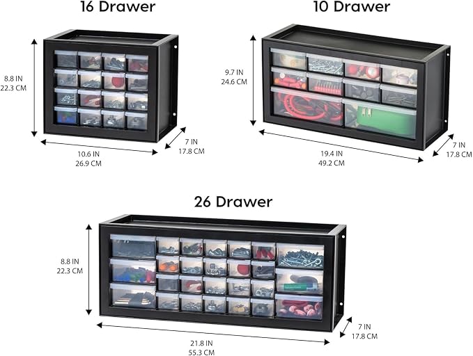 IRIS USA Small Plastic Storage Drawers, 10-Drawer - 4 Pack, Stackable Teacher Toolbox Craft Small Parts Bead Screw Hardware Building Bricks Organizer, Drink and Water Flavor Packet Organizer, Black - Image 3