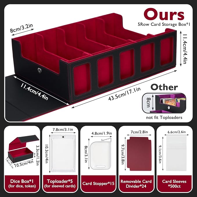 5-Row Trading Card Storage Box for Top Loaders, 3900+Card Deck Case with Portable Handle & Commander Display, 500 Sleeves, 5 Toploaders, 15 Stoppers, 24 Dividers, 1 Dice Tray, for MTG/TCG Magic Cards - Image 2