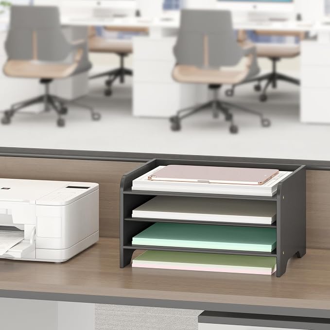 Bamboo File Organizer for Desk, Paper Tray with Pen Holder | Open tiers and a pen holder sort Letter/A4 paper, folders and office supplies while keeping your workspace clutter-free - Image 7