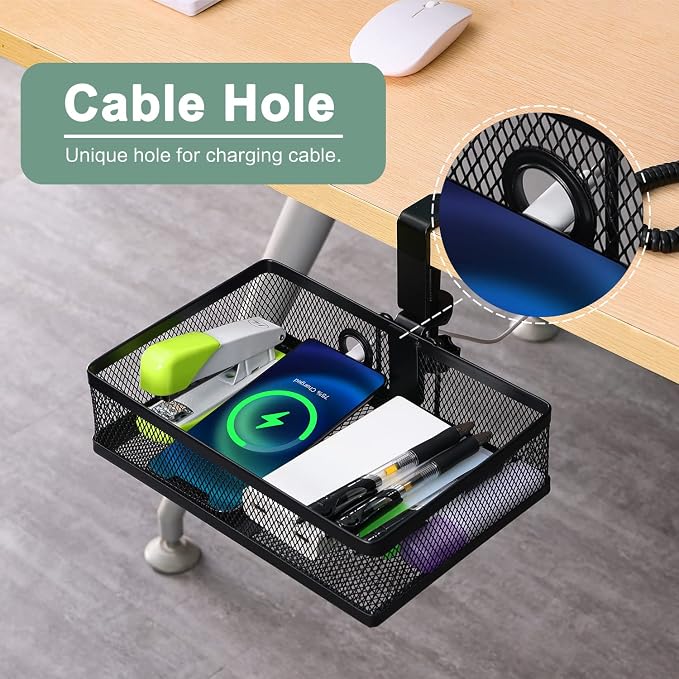 ROSYLINE Under Desk Storage Basket Hanging Drawer Tray, Clamp On Organizer | hickened C-Clamp, High Load No Deformation Sag-Proof, Steel Construction, Clip-On No Drill Mount, Office & Household Storage - Image 4