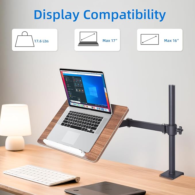 Adjustable Book Stand with Desk Clamp Mount, Wooden Reading Holder with Metal Arm, Black - Image 4