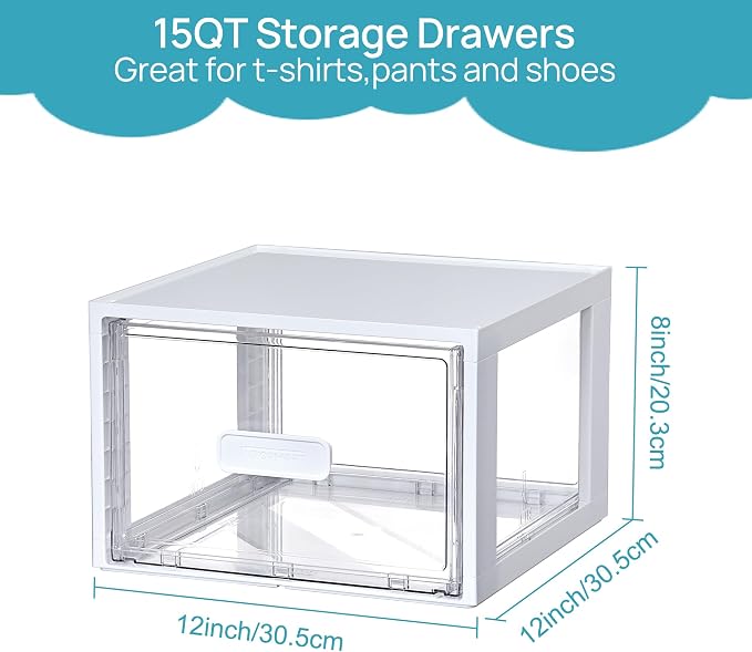 Vtopmart 4 Pack White Stackable Storage Drawers 15QT | Easily Assemble Closet Organizers,Plastic Storage Bins for Bathroom,Cabinet,Kitchen Pantry,Under Sink Organization(Medium) - Image 2