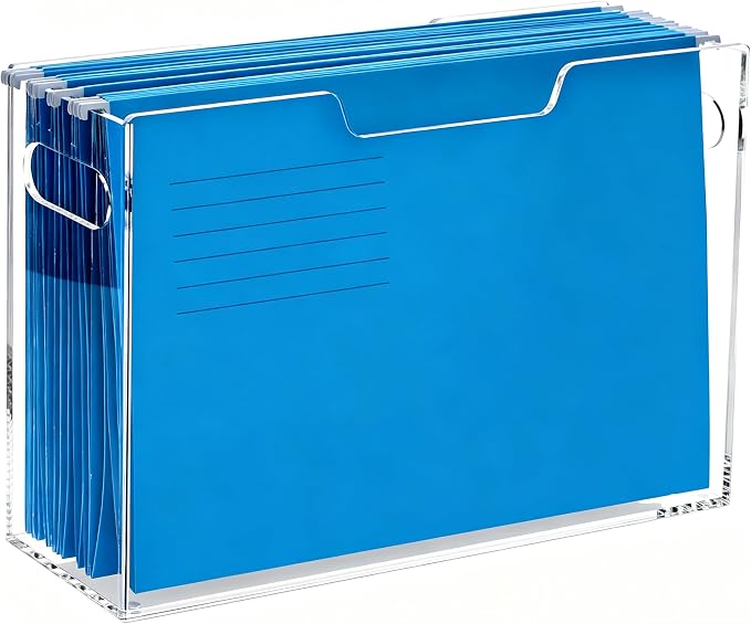 DINGHUO Acrylic Hanging File Organizer Box, Legal Size Clear File Storage Box with Handles, Portable Filing Holder for Desk, Home Office, School -1 Pack by DINGHUO