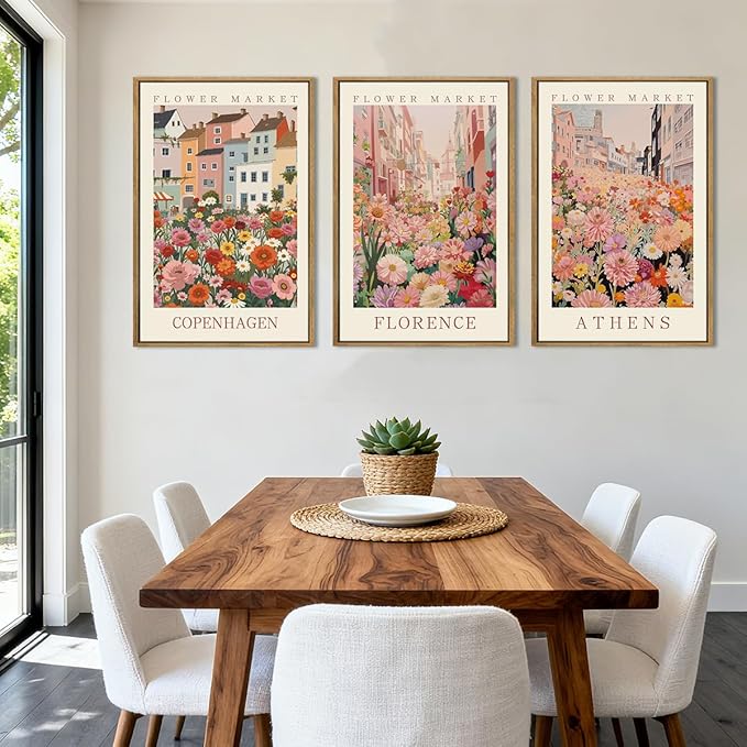 IARTTOP Large Framed Pink Matisse Canvas Wall Art 16x24 Inch Colorful Flower Market Wall Decor Boho Botanical Art Prints for Living Room Bedroom Office Set of 3