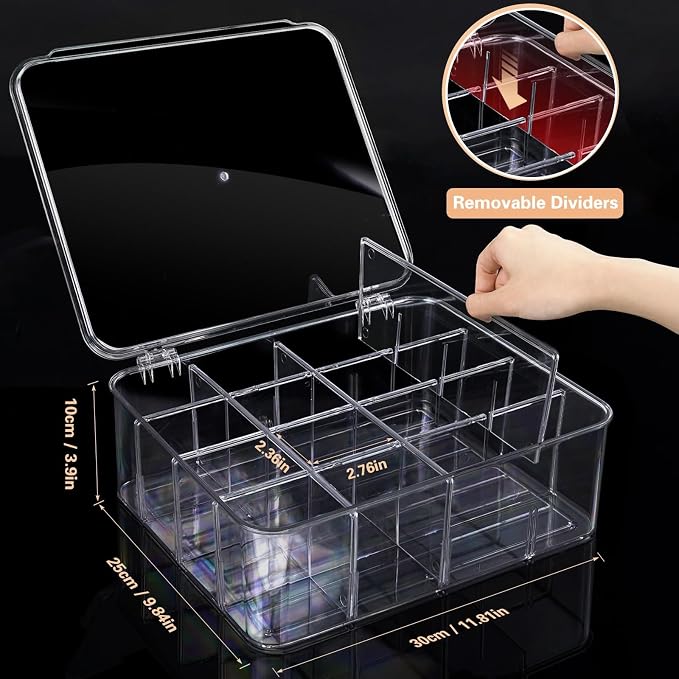Sock Underwear Organizer, 16 Compartment Adjustable Dividers Tie Socks Underwear Drawer Organizers for Closet, Clear Plastic Storage Containers Box with Lids for Ties Scarf Socks Bras - Image 3