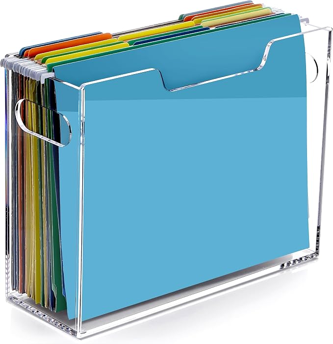 DINGHUO Acrylic Hanging File Organizer Box with Handles | Letter Size Clear File Folder Organizer, Portable File Holder for Desk Home Office School by DINGHUO