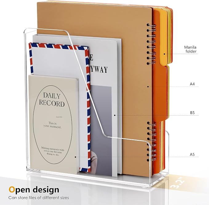SANRUI 2-Pack Acrylic Magazine File Holder Desk Organizer Magazine Rack, Clear, Vertical File Sorter Holders, 9.45" D x 3.54" W x 10.24" H - Image 2