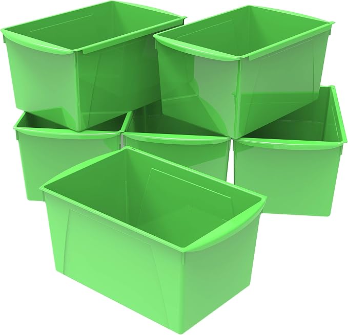 Storex Extra-Large Book Bin, Interlocking Plastic Organizer for Home, Office and Classroom, Green, (71133U06C) (Pack of 6) by Storex